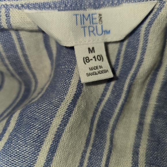 Time and Tru Striped Linen-Blend Tiered Midi Dress Blue and White - Size M 2035 - Picture 5 of 7